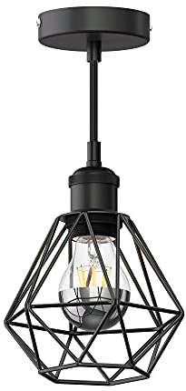 ledscom.de Vintage Pendelleuchte RETRA, schwarz, Käfig-Schirm.+ LED Lampe 667lm warmweiß