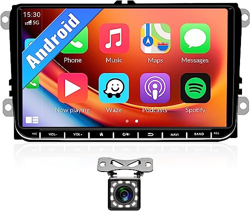 CAMECHO 1+32G Android 13 Apple Carplay Car Stereo for VW Golf 5 Golf 6 Polo Skoda Seat 9 Inch Touch Screen Bluetooth Double Din Car Stereo with Backup Camera Sat Nav Support WiFi/RDS FM+Canbus