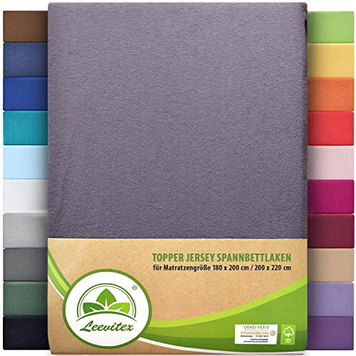 Premium Plus Topper Bezug Boxspring Spannbetttuch Jersey 180x200 cm - 200x220 cm 100% Baumwolle (Platingrau)