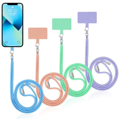 Flintronic Phone Lanyard, 4 Pc Adjustable Phone Cord Tether Universal Neck Crossbody Wrist Strap, Compatible with Keychain and Patch - Multicolor