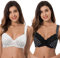Curve Muse Übergröße Ungefüttert Bügel Spitzen-BH mit gepolsterten Schultergurten-2er Pack-Creme Drucken,Schwarz Drucken-80F