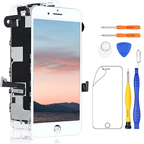 Yodoit for iPhone 8 Plus Screen Replacement White with Front Camera, Earpiece Speaker, Sensor Flex Cable, 5.5 LCD Display Touch Digitizer Assembly with Repair Tool Kit, Screen Protector