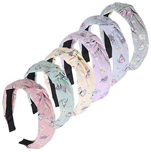 Bandeaux pour femmes et filles en tissu imprimé de fleurs avec nœud élastique - Accessoires de cheveux pour femmes et filles (6S, papillon)