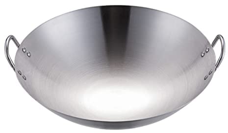 Stainless Steel Wok 26Cm Round Bottom Frying Pan with Double Handles for Stir-Frying and Cooking