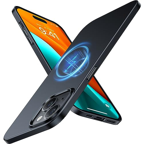 TORRAS Ultra Thin for iPhone 13 iPhone 14 Case with MagSafe, 19N Strong Magnetic Force, Elegant Appearance Velvety Grip, Slim Thin to Invisible, Hard Protection Phone Case for iPhone 13/14 Cover Black