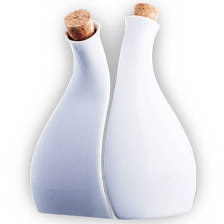 Topkapi Olja och vinäger 350,666 – vitt hårt porslin olja och vinäger set Isabella, handgjord, höjd 15 cm, med korkförslutning, 4 delar, ljusgenomsläpplig speciellt för olja och vinäger