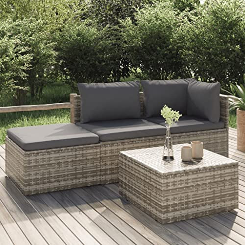 Revera Gartensofa-Set 4-teilig mit Kissen aus Polyrattan grau
