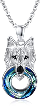 MEDWISE Wolf Kette Mädchen 925 Sterling Silber Wolf Kristall Kette Tier Kette Wolf Anhänger Schmuck für Frauen Damen Mädchen Tochter Mutter Ehefrau Geschenk