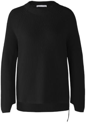 Oui Damen Pullover RUBI mit Reißverschluss, in reiner Baumwolle gerade geschnitten Uni
