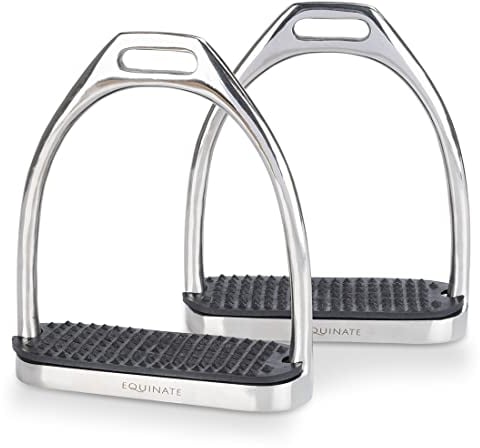 Equinate Steigbügel Luna 12cm Edelstahl - Mit Anti-Rutsch Trittfläche aus Gummi - Für Erwachsene und Kinder - 2 Stück