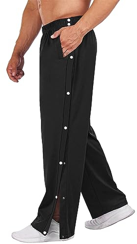 Deyeek Jogginghose Herren Trainingshose seitlich zu öffnen Lang Laufhose mit Taschen Basketball Hose Freizeithose Pures Schwarz XL