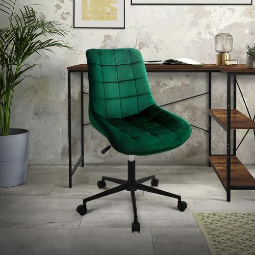 ML-Design Silla de Oficina Verde Asiento Ergonómico Acolchado Tapizado de Terciopelo, Patas de Metal con Ruedas Sillón Moderno para Mesa de Salón Escritorio Dormitorio o Cocina, Altura Ajustable