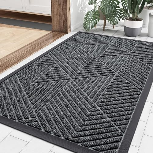 smiry Door Mat, Heavy Duty Door Matts Indoor Outdoor, Dirt Trapper Easy Clean Doormat, Non Slip Floor Mat for Front Door, Entrance, 43 x 76 cm, Grey