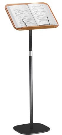Notenständer aus Holz höhenverstellbar 80-130cm | Buchständer & Lesepult für Kinder & Erwachsene | Mit Papierclips | Stabiler Boden-Ständer für Musiknoten & Bücher