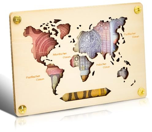 laeeyin Mappa del mondo Regali di denaro Imballaggio Legno Mappa del mondo Regali di nozze Regalo di nozze Soldi per coppia di sposi Biglietto di auguri in legno Regalo di denaro personalizzato