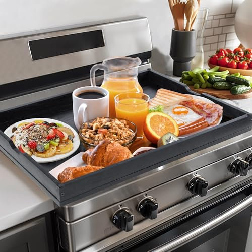 WOLKI Noodle Board Stove Covers, 30L x 22W x 2.5Th, Heavy-Duty, Multifunctional (Serving Tray & Countertop), Black, P2-grade CARB Board, Gas, Electric, Induction & Ceramic Stoves
