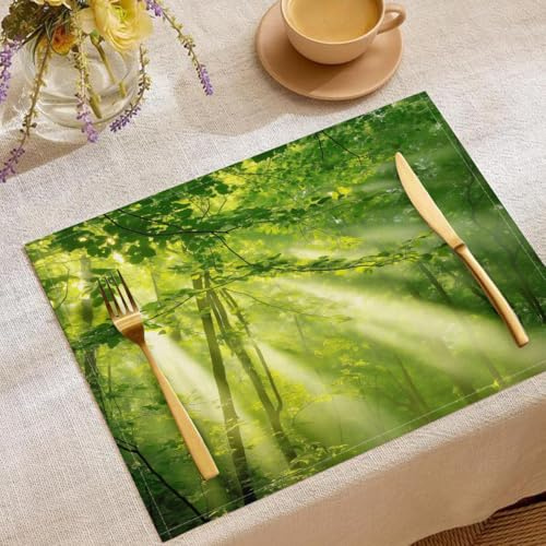 Tischsets 4er Abwaschbar Tischdeko, Natur Wald Grün Blätter Doppelseitig Platzsets, 30x45cm Urlaub Tischsets, Grün Waschbar Platzdeckchen Küche Party Deko