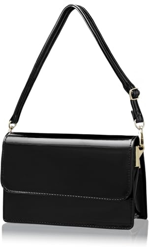Toptime Clutch Schwarz, Lack Leder Handtasche Damen Klein mit Abnehmbare Träger, Elegante Wasserdichte Umhängetasche Damen mit Glatten Reißverschluss, Mode Abendtasche für Hochzeit Party Abschlussball