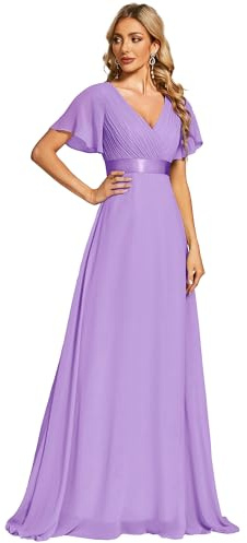 Ever-Pretty Women's Double V-Neck Short Flutter Sleeves Empire Waist Elegant Chiffon Long Evening Dresses 9890