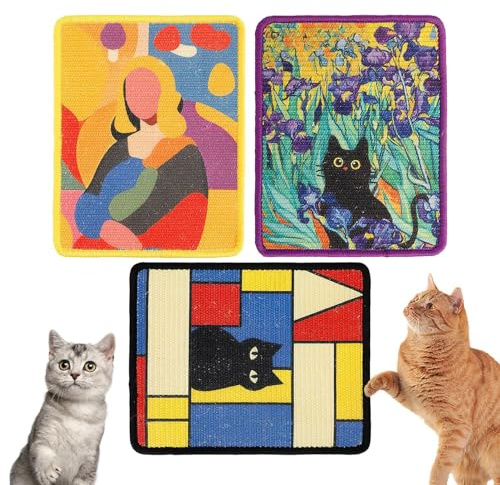 Alfombrilla Rascadora De Gatos,3 Unidades Protector de Muebles de Sisal | Diseño Decorativo para Pared Rascador Gatos - para Gatitos Interior Salón Dormitorio Balcón Suelo