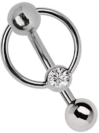 Modern Nature Piercing-Schmuck Intimpiercing Titan Banane in 1,6 x 6 mm + 5 mm Lochkugel und Klemm-Ring mit Stein in klar