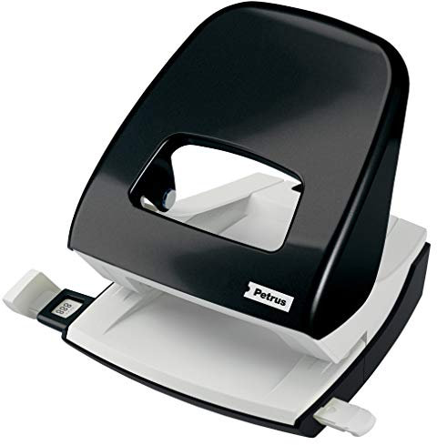 Petrus 623356 Taladro de Oficina con Barra Guía y Marcas de Formato, Perfora 30 Hojas, Metal, Gama WOW,Negro