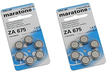 Renata Hörgerät ZA 675 Maratone Zink Luft Hörgeräte Akkus von 6 Stück (2 Packung ZA 675)