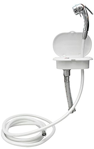 Osculati Kunststoff Brausearmatur, verchromt, mit 4 m PVC Schlauch, Wassermischbatterie und Luran Einbaukasten mit weißer Klappe