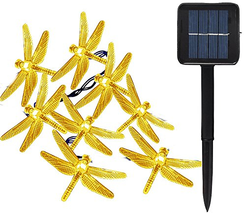 KEEDA 20 LED Solar Libellen Lichterkette - Wasserdicht, 8 Modi - Außen 16ft Solarleuchten für Garten, Terrasse, Weihnachten, Party Deko (Warmweiß)