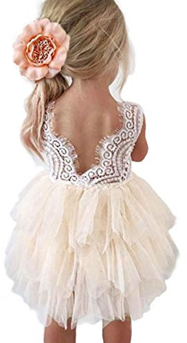 Flower Girl Dress for Toddler Baby Girls – Lace Tulle Princess Dress for Wedding, Birthday Party, Photoshoot, Formal Events,Special Occasion, Beaded-Ivory, Size 3T