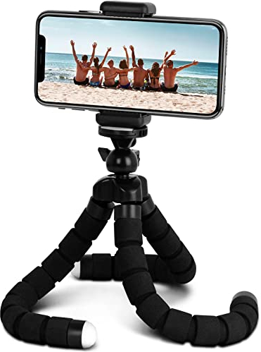 ONEFLOW Octopod Handy Stativ Mini Tripod mit 360 Grad Kugelgelenk - Halterung für Smartphone, Action Cam, Kamera und Beamer bis 1,6 kg - Dreibein Ständer klein mit 1/4 Zoll Gewinde, Schwarz