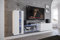 Furnitech Wohnwand Wohnzimmer | Wohnzimmer Möbel mit LED Weiß | Hängend Wohnwand Modern | Wohnzimmer Schrankwand mit Regale und TV Schrank (Future 45N-M-W4-1B)