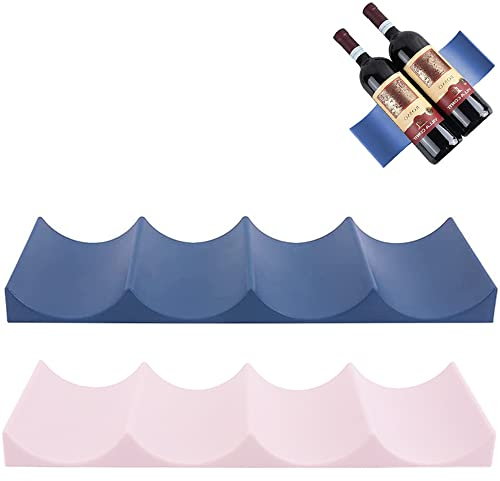 2 Piezas Estante de Vino de Estilo Europeo, Estante de Botella de Vino de Plástico, Botellero Antideslizante, Estante de Botellas de Estilo Europeo de Plástico Apilable, para Cocina (Azul + Rosa)
