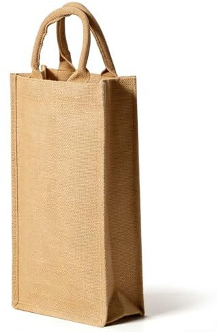 Jute Burlap 2 Bottle Wine Gift Tote Bags with Durable Soft Cotton Handles Reusable for Wedding, Parties,Birthdays