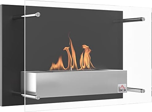HOMCOM Chimenea de Bioetanol de Pared Estufa de Bioetanol Capacidad de 1,5 L Combustión de 3 Horas Tanque de Acero Inoxidable para 20-25 m² 60x22x40 cm Negro