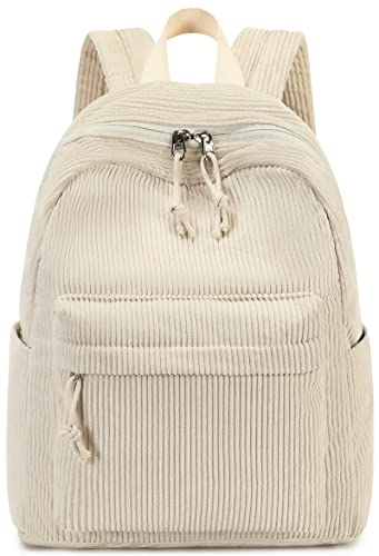 BTOOP Mini-Rucksack für Damen und Mädchen, wasserabweisend, kleiner Rucksack, Geldbörse, Schultertasche für Damen, Erwachsene, Kinder, Schule, Reisen, Cord-weiß, Small, Daypack Rucksäcke