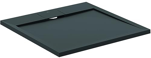 Ideal Standard - Ultra Flat S i.life, Plato de ducha cuadrado 80 x 80 de resina, desagüe con desagüe oculto, acabado mate efecto piedra, negro
