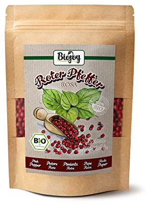 Biojoy Pimienta roja en grano BÍO (100 g), entera y seca, sin aditivos, ideal para molino (Piper nigrum)