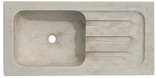 Biscottini Lavabo de mármol 82 x 41 x 18 cm, lavabo de exterior e interior, lavabo de apoyo piedra, lavabo de cocina