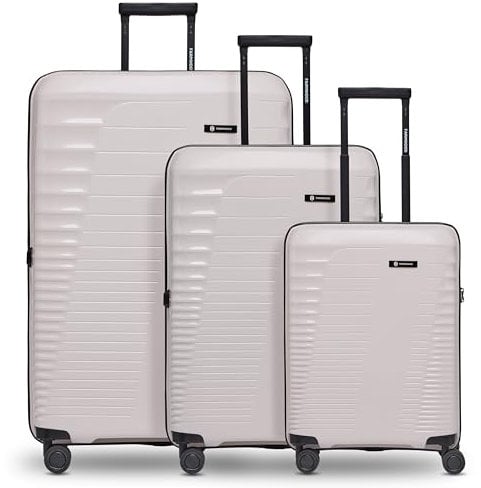 Farmhood Eco Edition nachhaltiges Hartschalen Koffer-Set 3-teilig | Trolleys mit Dehnfalte erweiterbar um 6 cm| Robustes und leichtes Material, 4 Doppelrollen & TSA-Schloss | Damen & Herren