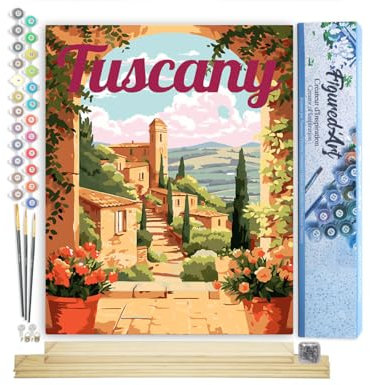 Figured'Art Peinture par Numéro Adulte avec Cadre Affiche de voyage Toscane en fleurs - Activité Manuelle Kit de Loisir Créatif DIY Numéro d'Art Complet - 40x50cm avec châssis en bois à monter