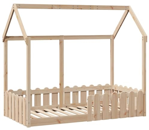vidaXL Kinderbett, Bodenbett mit Rausfallschutz Lattenrost, Hausbett für Jungen Mädchen, Holzbett Bett Kinderzimmer, 80x160cm Massivholz Kiefer