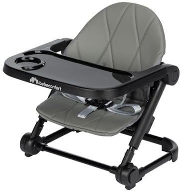 Bebeconfort Moly, Silla Elevadora para Niños, 6M-3Años, 9-15 kg, Trona Portátil para Bebés Ligera, Plegado Compacto, 3 Alturas Ajustables, Asiento de Mesa, 3 Posiciones de Bandeja, Tinted Grey