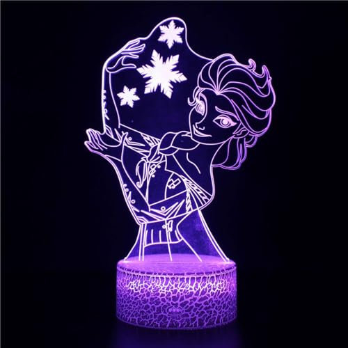 Lumière de nuit 3D LED Illusion optique Lampe La Reine des Neiges Elsa Enfants Nuit Lumière 16 Changement de Couleur de Modélisation Bébé Luminaires de Sommeil Visual Anime USB Lampe de Table