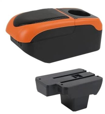 Caja almacenamiento consola central Caja De Almacenamiento Portavasos Para SEAT Para Ibiza Para Arona Reposabrazos Coche Caja Reposabrazos Interior Coche Caja De Reposabrazos(S1 black-orange 6USB)