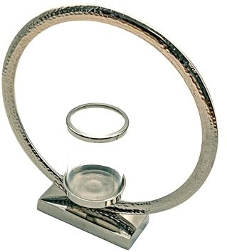 LivuX Teelichthalter aus Metall-Skulptur Ring mit Metallsockel, 34 cm hoch, 31 cm breit – Eleganter Kerzenhalter in Silber - Chrom Kerzenständer modern 1118