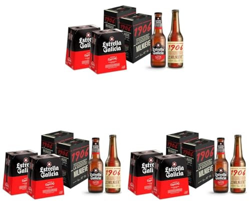Estrella Galicia y 1906 Pack Combinado de Cervezas de 24 Botellas - Incluye 2 packs de 1906 Reserva Especial 33 cl y 2 Packs de Estrella Galicia Especial 25 cl (Paquete de 3)