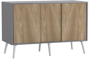 URBNLIVING 3-Door Sliding Sideboard Cabinet with Wooden Legs, Modern Cupboard, Credenza for Living Room, Dining Room or Office, Storage Organizer with Stylish Sliding Doors, Mix & Match Colour Combos