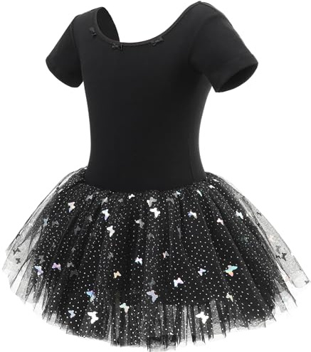 ANTLOOWW Balettdansklänning för flickor, paljetter bomull balettdräkt, ballerina kortärmad dansklänning med tutu-kjol 2–11 år