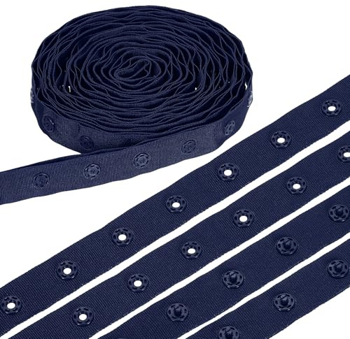 sourcing map 8 Yard Snap Button Tape, Polyester Plastic Snap Button Trim, Sewing Press Stud Ribbon Replacement for DIY Craft Clothes Fabric Sewing, Dark Blue